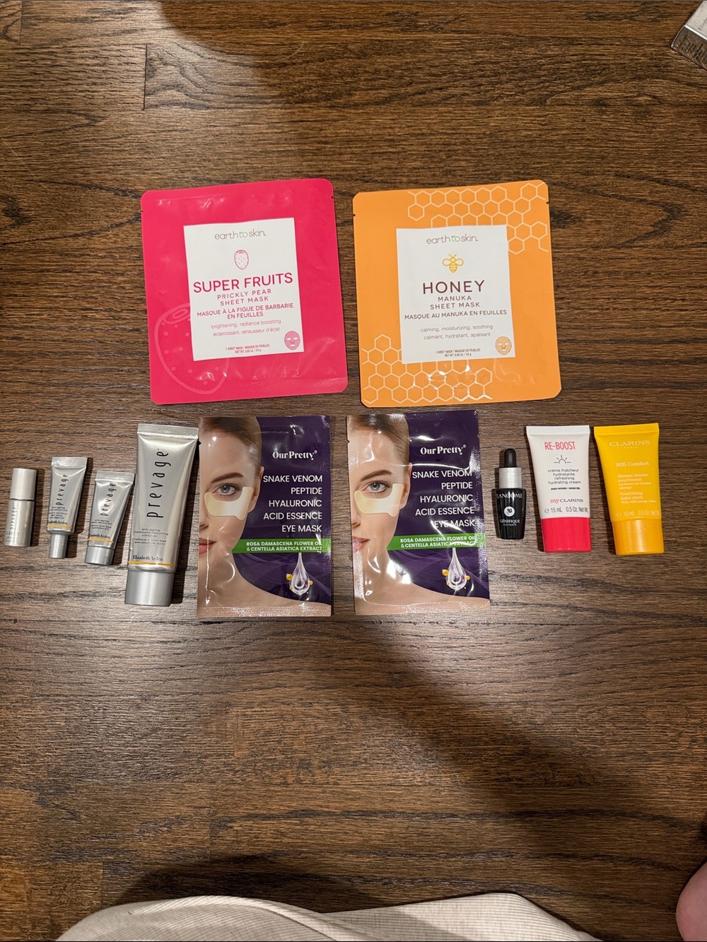 Skincare Bundle- face/eye masks, Elizabeth Arden Prevage, & Clarins